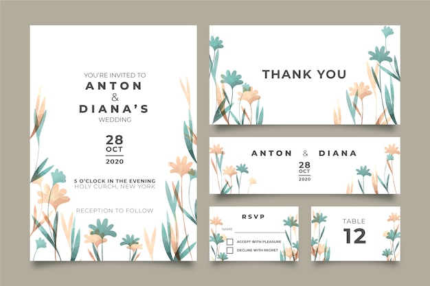 Free vector beautiful floral wedding stationery