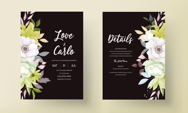 아름다운 꽃 화환 결혼식 초대 카드 템플릿