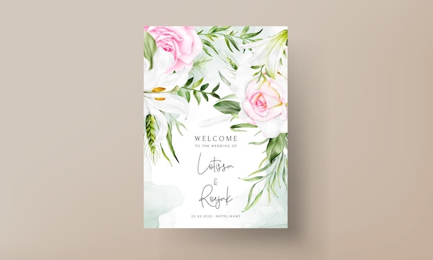 Бесплатное векторное изображение Красивый цветочный венок шаблон приглашения на свадьбу