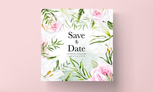 美しい花の花輪の結婚式の招待カードのテンプレート