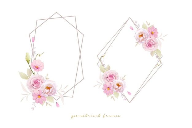 Free vector beautiful floral wreath with watercolor pink roses