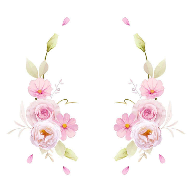 無料Vector 水彩ピンクのバラと美しい花の花輪