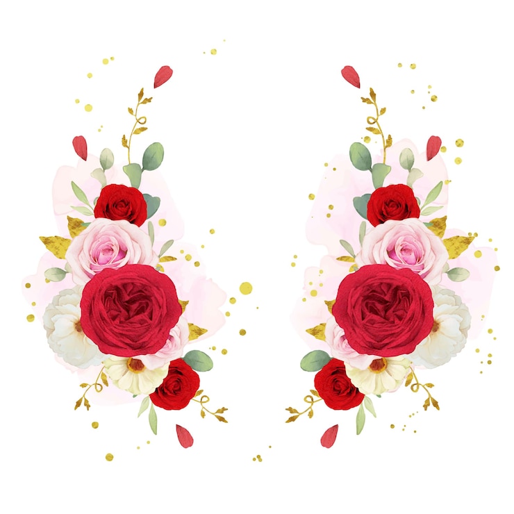 無料Vector 水彩ピンクの白と赤のバラと美しい花の花輪