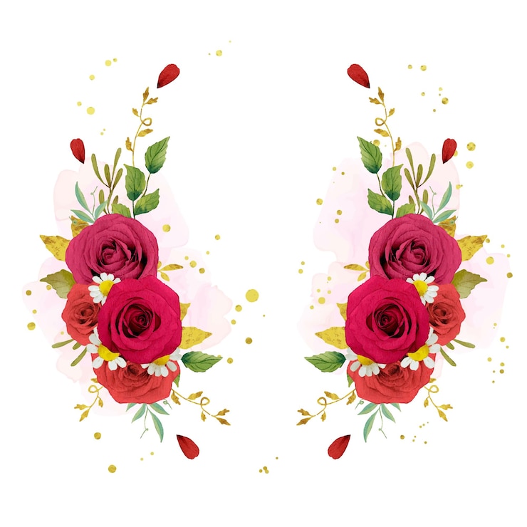 無料Vector 水彩の赤いバラと美しい花の花輪