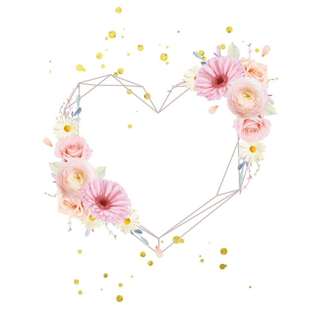 Free vector beautiful floral wreath with watercolor roses and gerbera