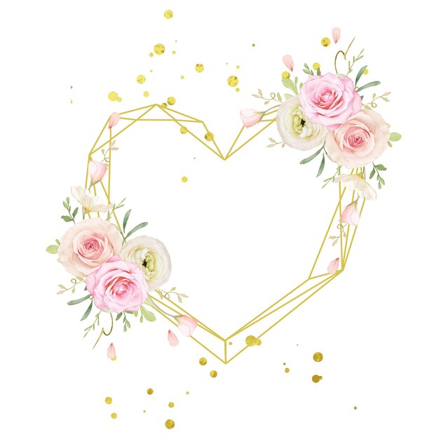 수채화 장미와 라 눈큘 러스와 아름다운 꽃 화환