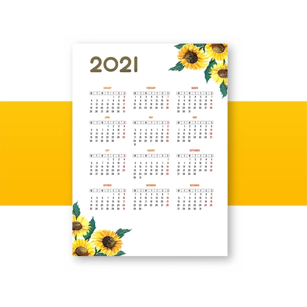 Fondo del modello del calendario del bellissimo fiore 2021