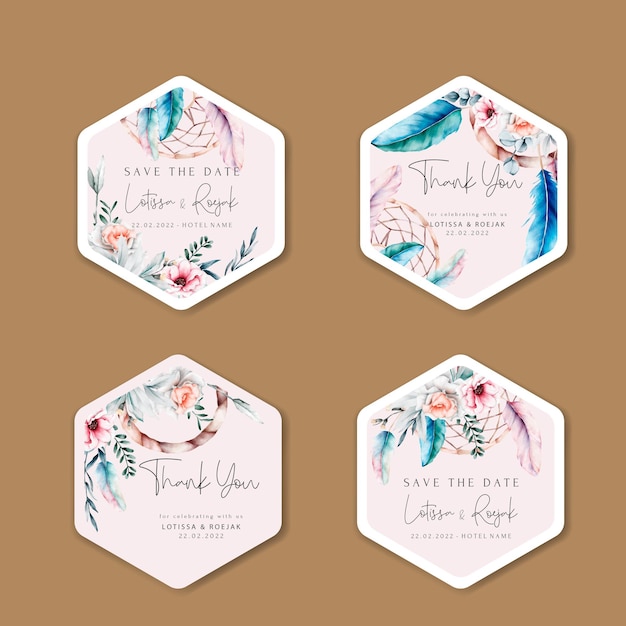 Free vector beautiful flower and dreamcatcher label collection