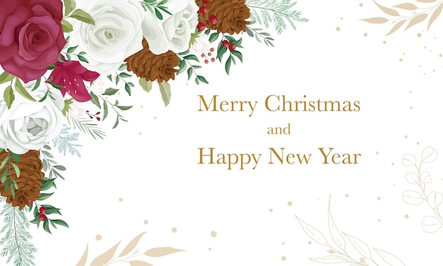 Beautiful flower and gold leaves christmas background design