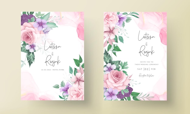 Beautiful flower hand drawing wedding invitation template