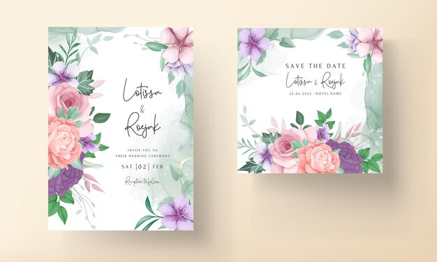 beautiful flower hand drawing wedding invitation template