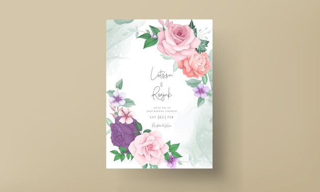 Beautiful flower hand drawing wedding invitation template