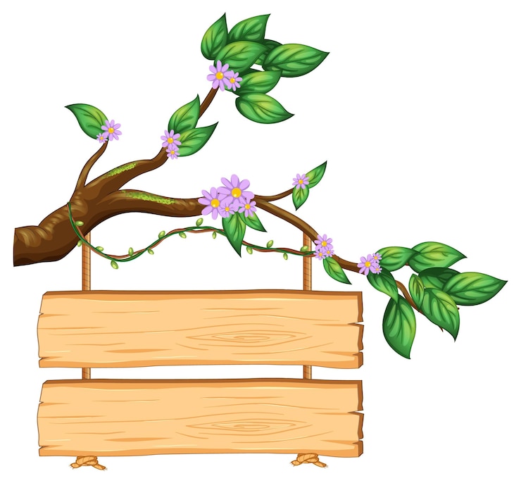 मुफ़्त वेक्टर beautiful flower hanging on tree branch with wooden signboard