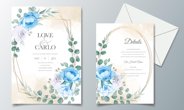 Free vector beautiful flower and leaf wedding invitation card template