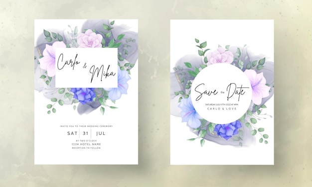 Free vector beautiful flower and leaves wedding invitation