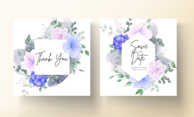 Beautiful flower and leaves wedding invitation Free Vector