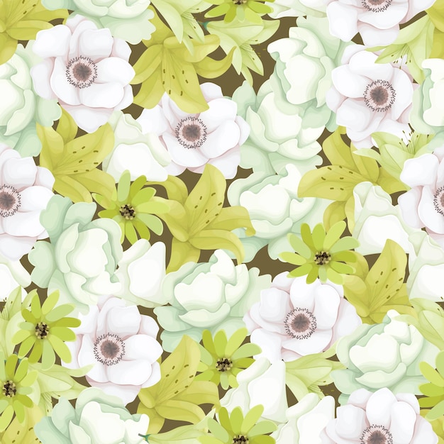 beautiful flower and leaves wreath seamless pattern