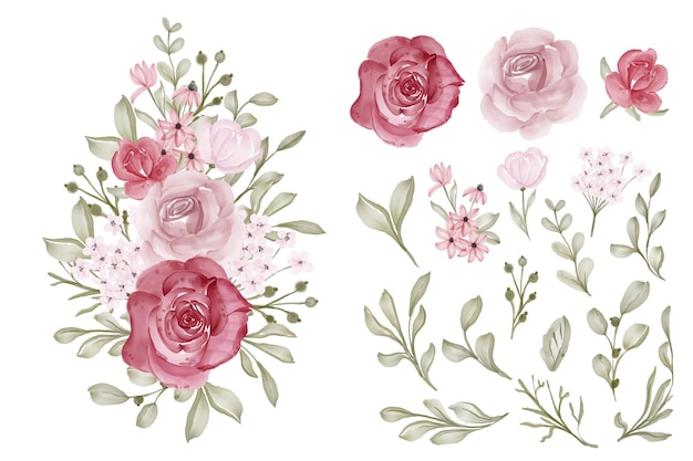 Free vector beautiful flower watercolor isolated clip art