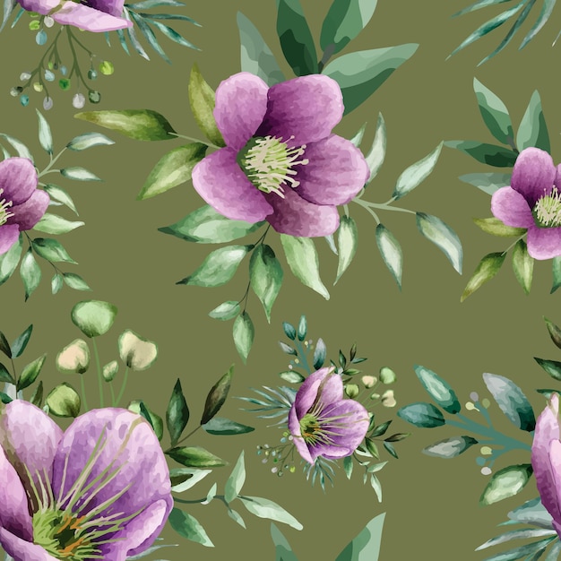 Free vector beautiful flower watercolor seamless pattern