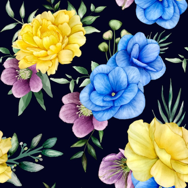 Free vector beautiful flower watercolor seamless pattern