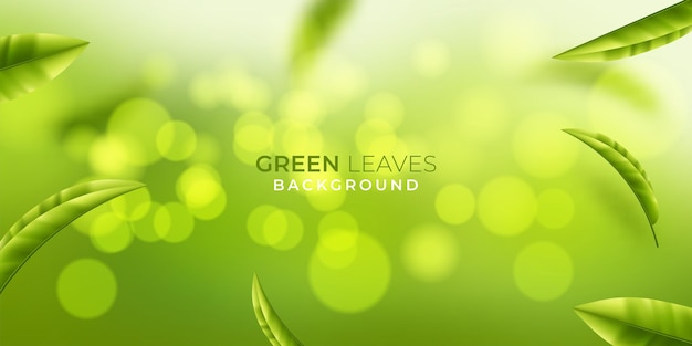 Beautiful flying green tea leaf realistic 3d background