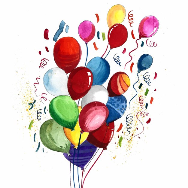 Beautiful flying watercolor colorful balloons background