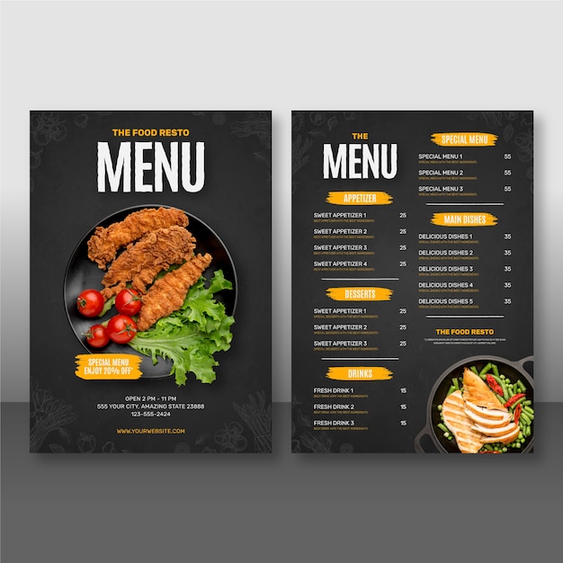 무료 벡터 아름다운 음식 메뉴 디자인 템플릿