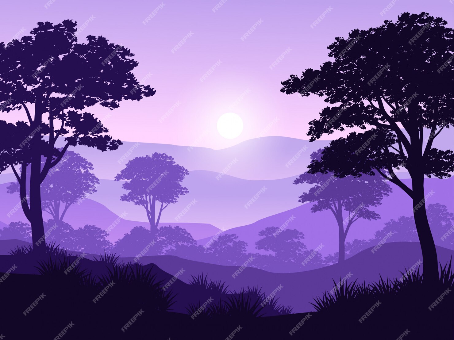 Premium Vector | Beautiful forest sunrise landscape
