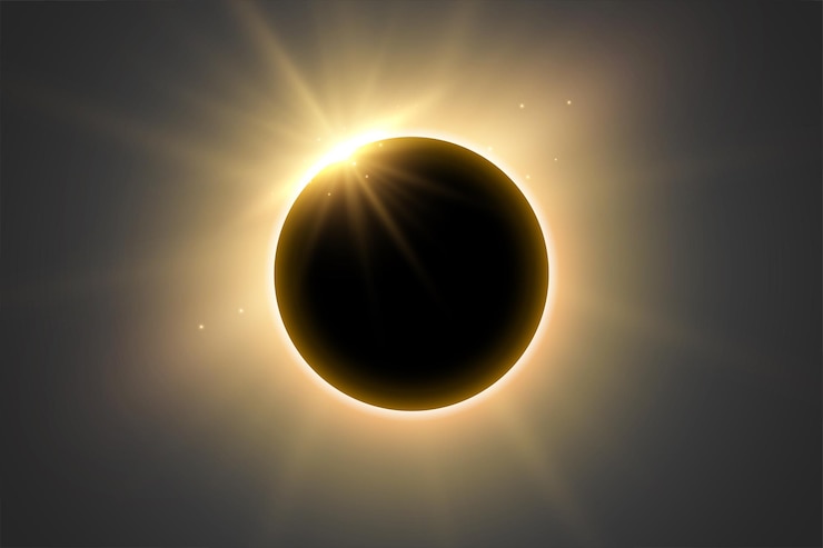 Free Vector beautiful full solar eclipse with bright rays for spiritual energy
