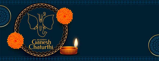 Beautiful ganesh chaturthi festival banner with realistic diya design