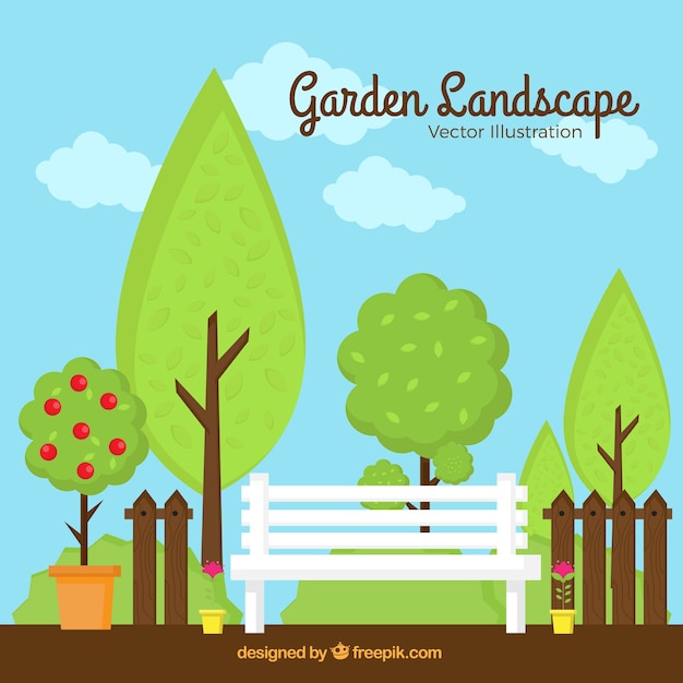 Free vector beautiful garden landscape with trees