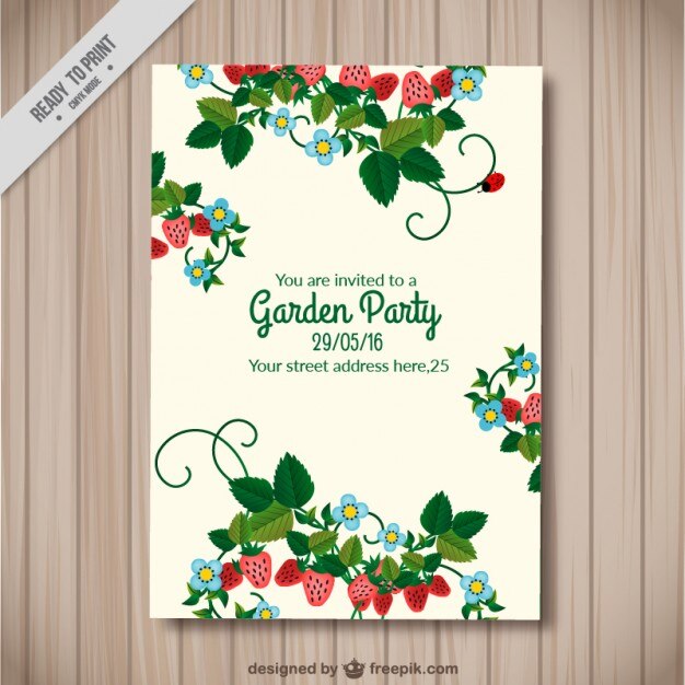 Free Vector beautiful garden party card with strawberries