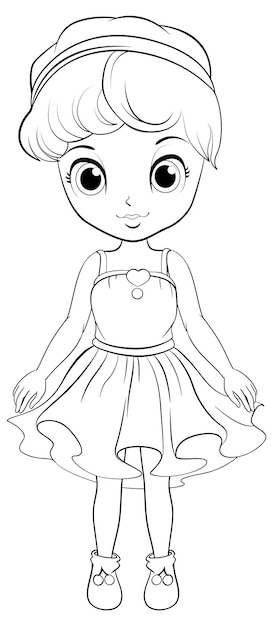 Free vector beautiful girl in doodle style for colouring