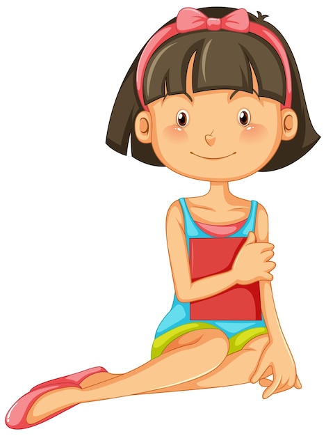 Free vector a beautiful girl sitting on the floor holding a book