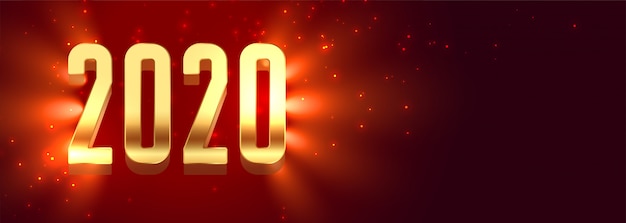 Beautiful glowing 2020 happy new year banner design