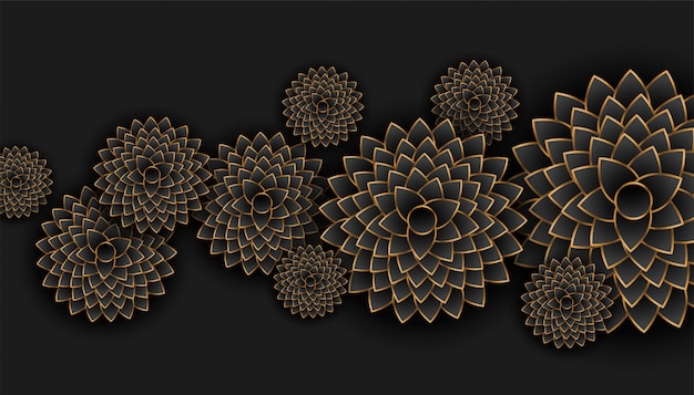 Free vector beautiful gold and black flowers decoration background