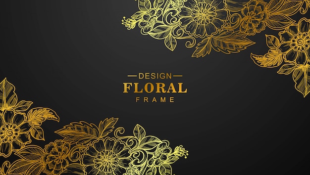 beautiful golden floral frame with black background