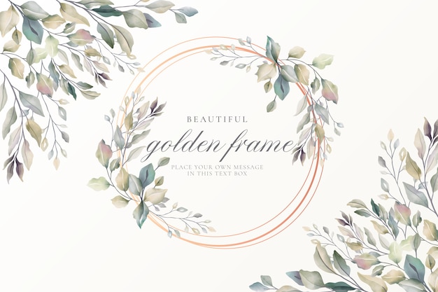 Free vector beautiful golden frame with soft leaves