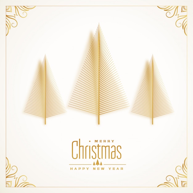 Free vector beautiful golden tree merry christmas card