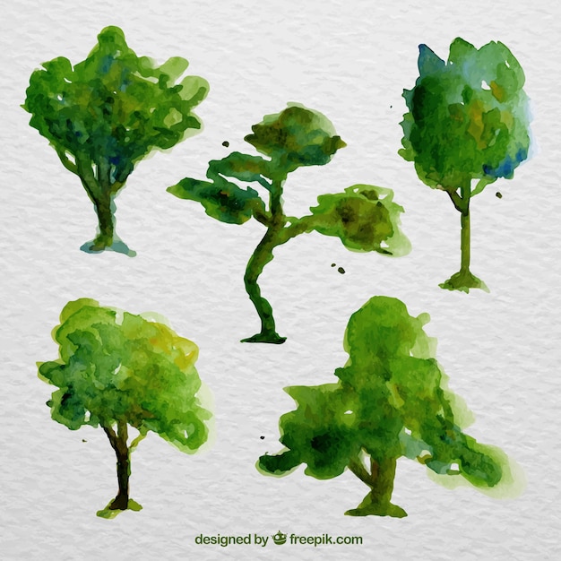 Free vector beautiful green watercolor trees