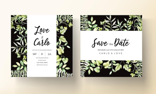 Free vector beautiful greenery watercolor leaves invitation card template