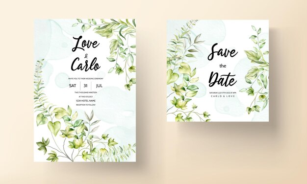 beautiful greenery watercolor leaves invitation card template