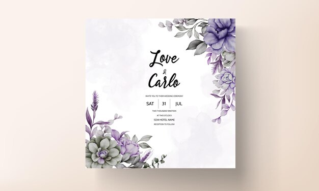 Free vector beautiful grey and purple flower invitation card