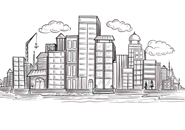 Beautiful hand draw city skyline sketch design