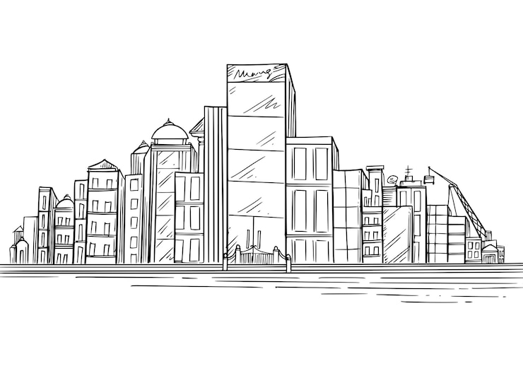 Free Vector beautiful hand draw city skyline sketch design