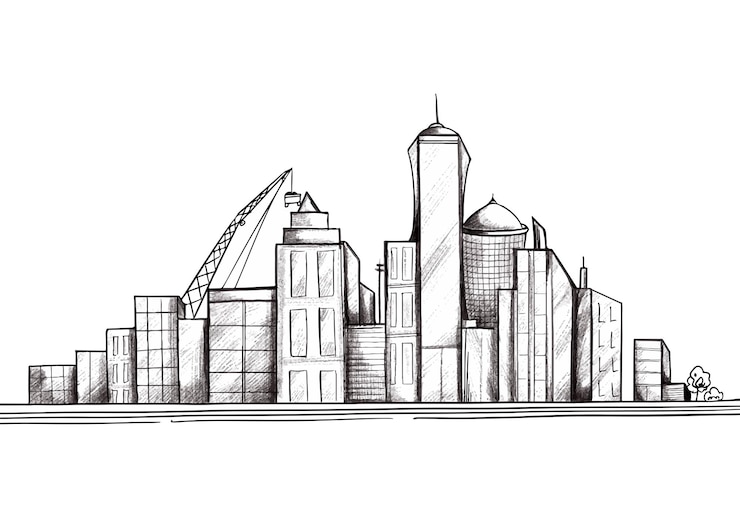 Free Vector beautiful hand draw city skyline sketch design