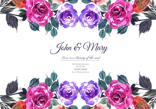 Beautiful hand draw floral wedding card template