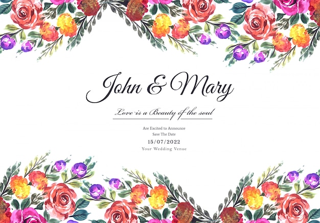 Beautiful hand draw floral wedding card template