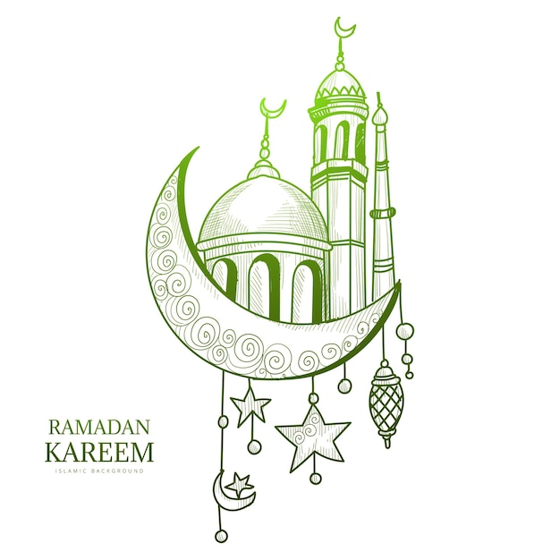 Carta di ramadan kareem di schizzo di tiraggio della bella mano