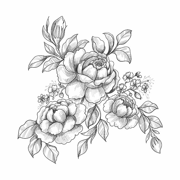 Free vector beautiful hand draw sketch wedding floral design